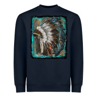 Navy indian feather headdress with leopard background Heavyweight Sweatshirt - RanaPortraitStore