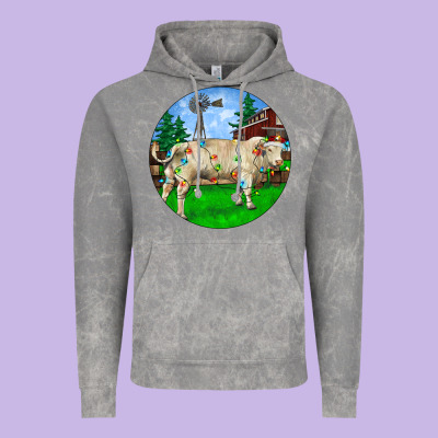 Christmas Charolais Bull And Barnyard Vintage Hoodie Designed By Ranaportraitstore