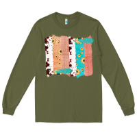 Army Green Western Cowhide Sunflower Jute Glitter Farm Life Brush Stroke Long Sleeve Tee - Bettercallsaul