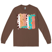 Western Cowhide Sunflower Jute Glitter Farm Life Brush Stroke Long Sleeve Tee | Teevron