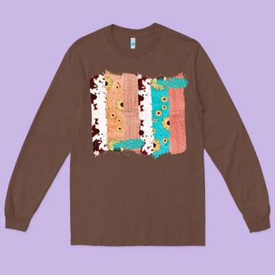 Western Cowhide Sunflower Jute Glitter Farm Life Brush Stroke Long Sleeve Tee Designed By Bettercallsaul