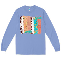 Colony Blue Western Cowhide Sunflower Jute Glitter Farm Life Brush Stroke Long Sleeve Tee - Bettercallsaul