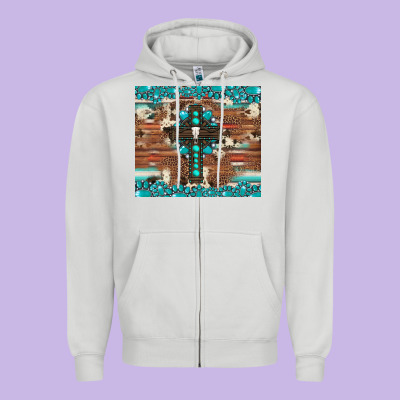 Gemstone And Cross With Cowhide Zipper Hoodie Designed By Artiststas