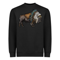 Black bison with indian headdress Heavyweight Sweatshirt - RanaPortraitStore