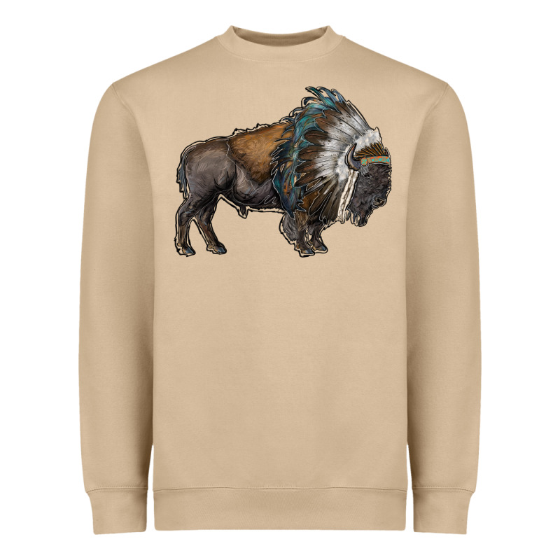 Bison With Indian Headdress Heavyweight Sweatshirt by RanaPortraitStore | Teevron