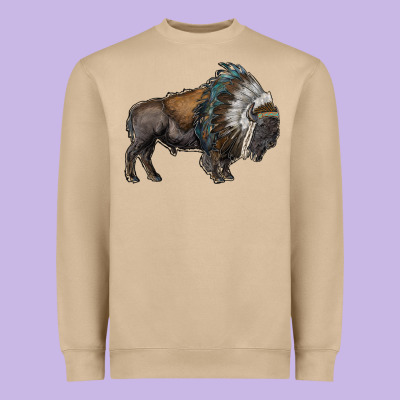 Bison With Indian Headdress Heavyweight Sweatshirt Designed By Ranaportraitstore
