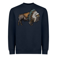 Navy bison with indian headdress Heavyweight Sweatshirt - RanaPortraitStore