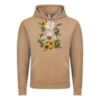Vintage Coffee charolais calf with sunflowers Vintage Hoodie - RanaPortraitStore