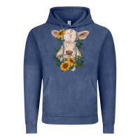 Vintage Denim charolais calf with sunflowers Vintage Hoodie - RanaPortraitStore