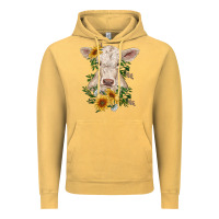 Vintage Mustard charolais calf with sunflowers Vintage Hoodie - RanaPortraitStore