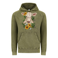 Vintage Olive charolais calf with sunflowers Vintage Hoodie - RanaPortraitStore