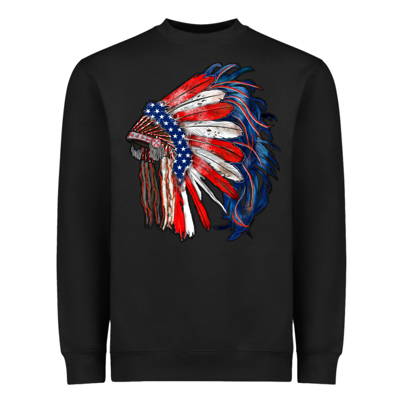 American Flag Indian Headdress Heavyweight Sweatshirt by RanaPortraitStore | Teevron