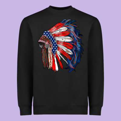 American Flag Indian Headdress Heavyweight Sweatshirt Designed By Ranaportraitstore