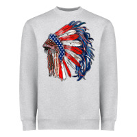 Heather Grey american flag indian headdress Heavyweight Sweatshirt - RanaPortraitStore