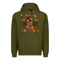 Army Green celebrate 1865 juneteenth with black woman Premium Hoodie - LillyAllenDesigns