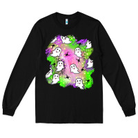 Black ghost halloween patch Long Sleeve Tee - BundleAndBundleShop