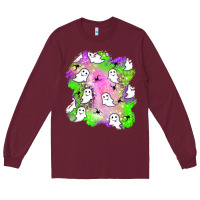 Burgundy ghost halloween patch Long Sleeve Tee - BundleAndBundleShop