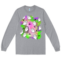 Heather Grey ghost halloween patch Long Sleeve Tee - BundleAndBundleShop