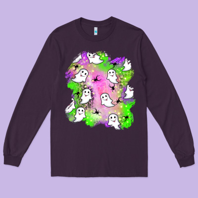 Ghost Halloween Patch Long Sleeve Tee Designed By Bundleandbundleshop