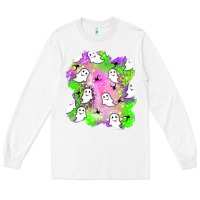 White ghost halloween patch Long Sleeve Tee - BundleAndBundleShop