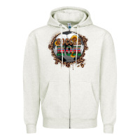 Oatmeal Heather soccer mom with serape and leopard Zipper Hoodie - Artiststas