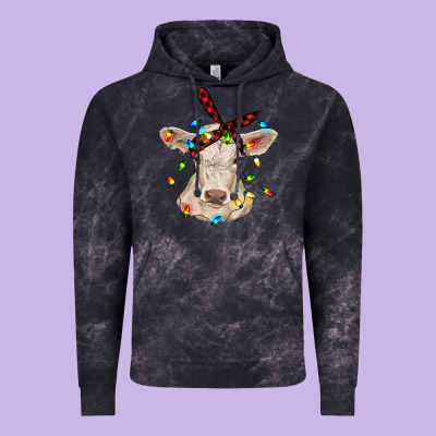 Charolais Calf With Christmas Lights Baby Cow Vintage Hoodie Designed By Ranaportraitstore