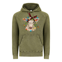 Vintage Olive charolais calf with christmas lights baby cow Vintage Hoodie - RanaPortraitStore