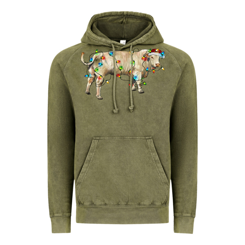 Charolais Bull With Christmas Lights Vintage Hoodie by RanaPortraitStore | Teevron