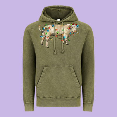 Charolais Bull With Christmas Lights Vintage Hoodie Designed By Ranaportraitstore