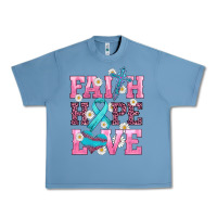 Pebble Blue faith hope love  cross and ribbon Urban Heavy Tee - HRA Design Shop