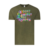 Vintage Olive Don't Worry Be Hippie Vintage Tee - CowhideDigitalArt