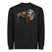Black mexican bison with indian headdress Heavyweight Sweatshirt - RanaPortraitStore