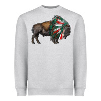 Heather Grey mexican bison with indian headdress Heavyweight Sweatshirt - RanaPortraitStore
