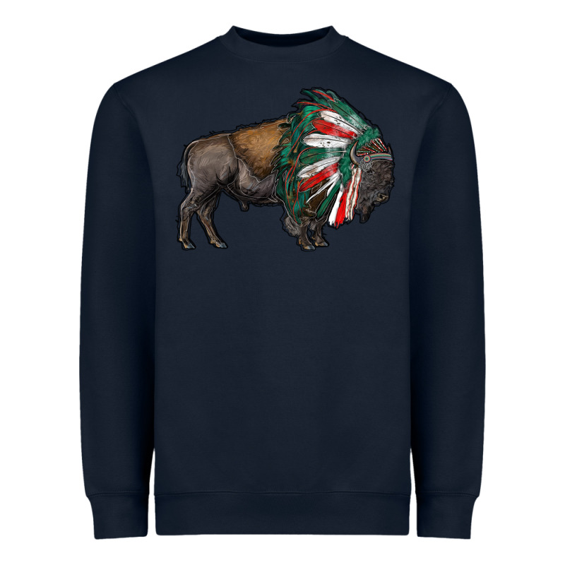 Mexican Bison With Indian Headdress Heavyweight Sweatshirt by RanaPortraitStore | Teevron