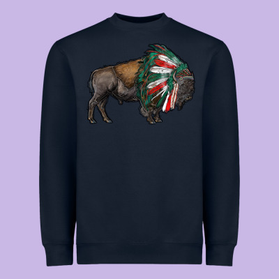 Mexican Bison With Indian Headdress Heavyweight Sweatshirt Designed By Ranaportraitstore