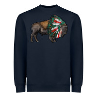 Navy mexican bison with indian headdress Heavyweight Sweatshirt - RanaPortraitStore