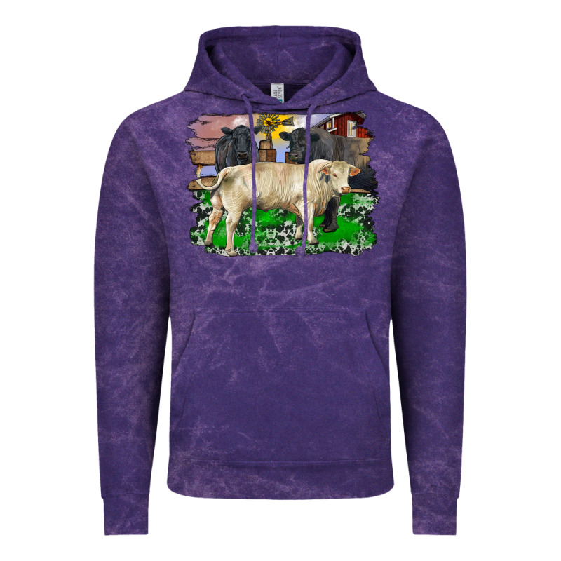 Charolais Bull Black Angus Cattle And Bull With Barnyard And Cowhide Vintage Hoodie by RanaPortraitStore | Teevron