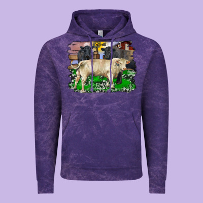 Charolais Bull Black Angus Cattle And Bull With Barnyard And Cowhide Vintage Hoodie Designed By Ranaportraitstore