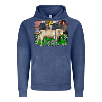 Vintage Denim charolais bull black angus cattle and bull with barnyard and cowhide Vintage Hoodie - RanaPortraitStore