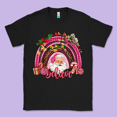 Pink Christmas Believe  Rainbow Classic Tee Designed By Adodesignshop
