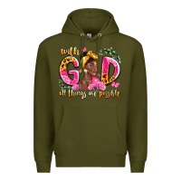 Army Green with god all things are possible black woman Premium Hoodie - LillyAllenDesigns