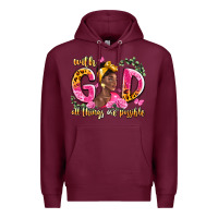 Burgundy with god all things are possible black woman Premium Hoodie - LillyAllenDesigns