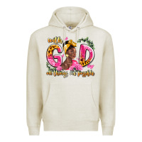 Oatmeal Heather with god all things are possible black woman Premium Hoodie - LillyAllenDesigns