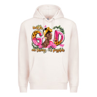 Pale Pink with god all things are possible black woman Premium Hoodie - LillyAllenDesigns