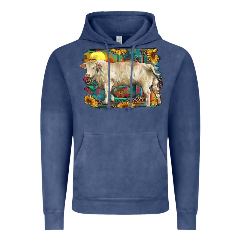 Western Charolais Bull And Aztec Sunflower Background Vintage Hoodie by RanaPortraitStore | Teevron