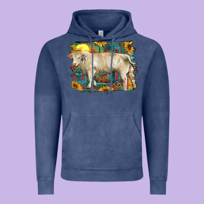 Western Charolais Bull And Aztec Sunflower Background Vintage Hoodie Designed By Ranaportraitstore
