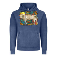 Vintage Denim western charolais bull and aztec sunflower background Vintage Hoodie - RanaPortraitStore