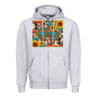 Heather Grey just a small town girl with gemstone sunflower serape and cowhide Zipper Hoodie - Artiststas