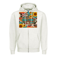 Oatmeal Heather just a small town girl with gemstone sunflower serape and cowhide Zipper Hoodie - Artiststas