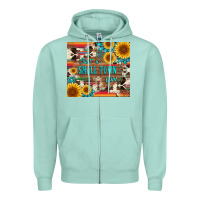Seafoam just a small town girl with gemstone sunflower serape and cowhide Zipper Hoodie - Artiststas